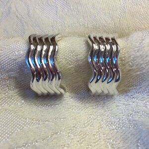 Vintage Napier Silver Wavy Wide Hoop Earrings Clip-On Screwback